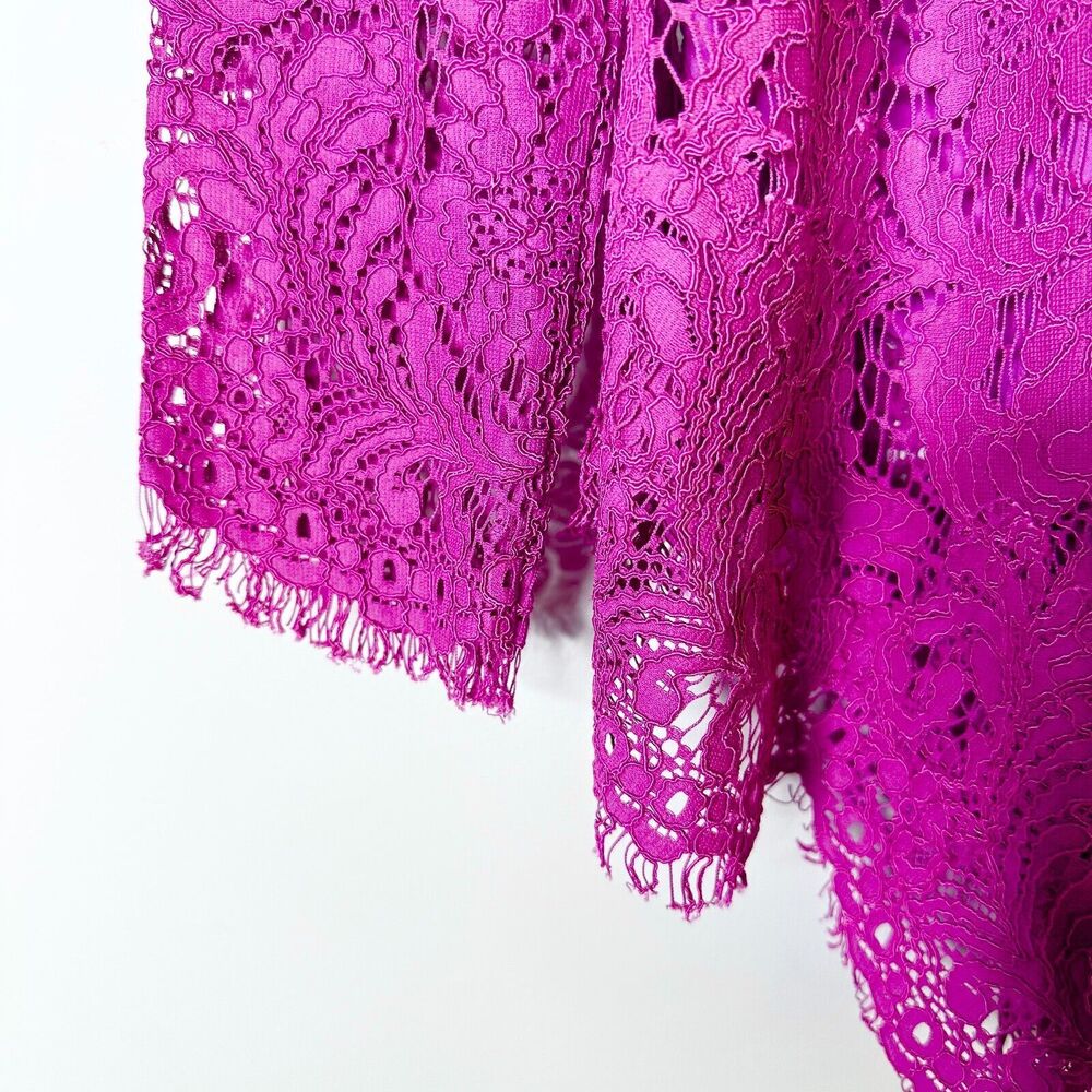 ADAM LIPPES Top Women 6 Magenta Pink Lace Lined Long Sleeve Tunic Scallop Hem - Picture 3 of 9